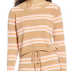 NWT All in Favor Chenille Cropped Sweater in Taupe/Pink Stripe